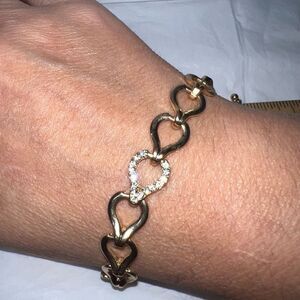 Gold Tone and CZ Teardrop Link Bracelet/Anklet 10”
